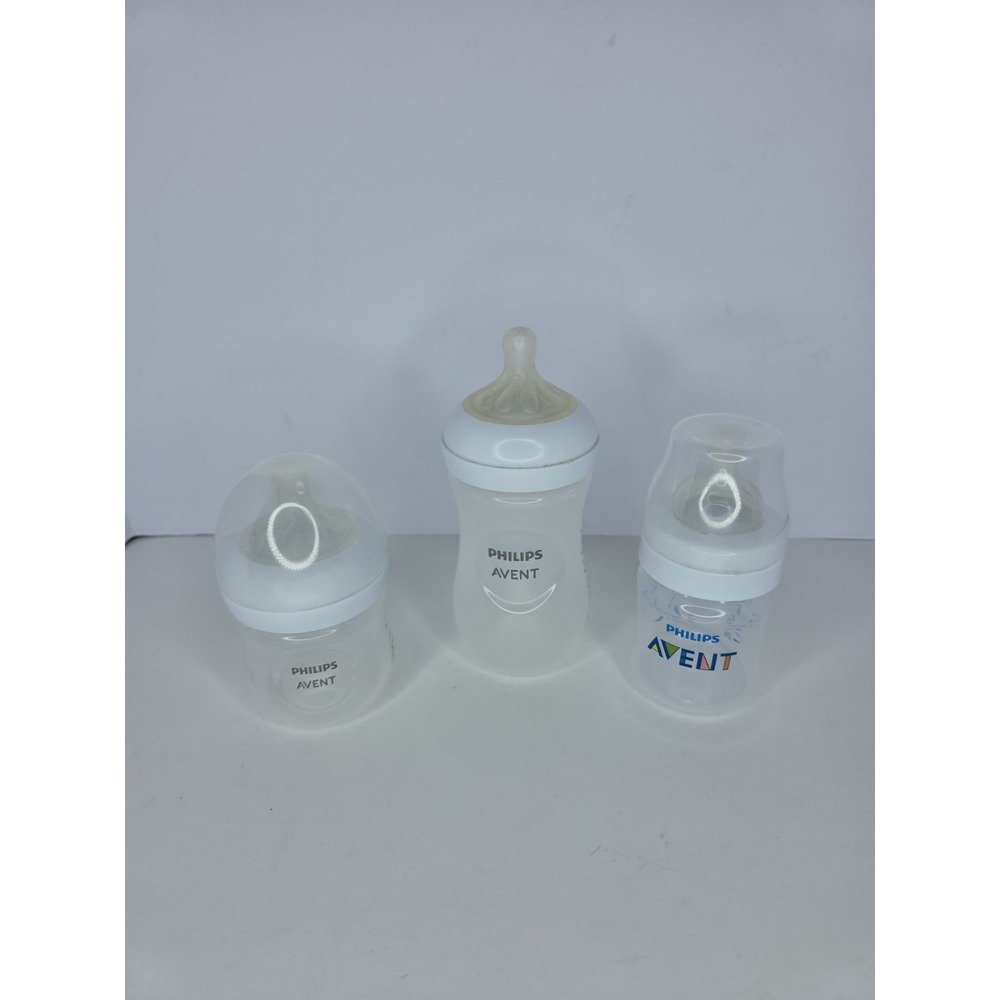 3 Philips Avent 2~4 oz. & 1~9oz‎ Clear Baby Bottles ~2 Caps 3~Size 1 & 2 Nipples